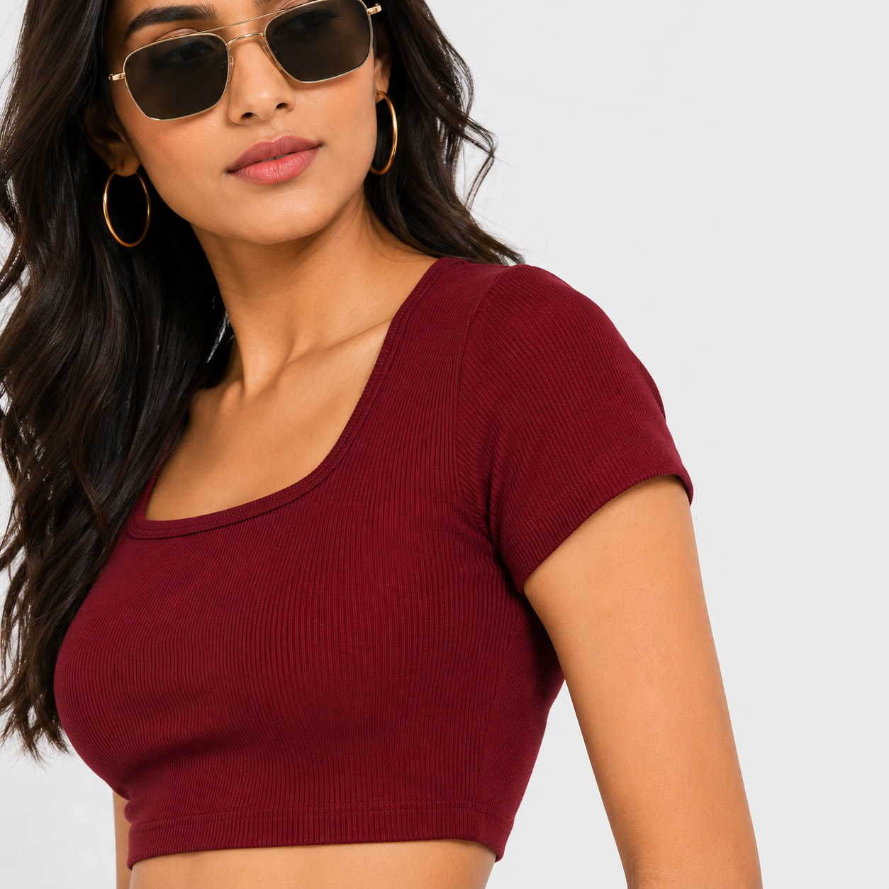 Women's Maroon Square Neck Crop Top