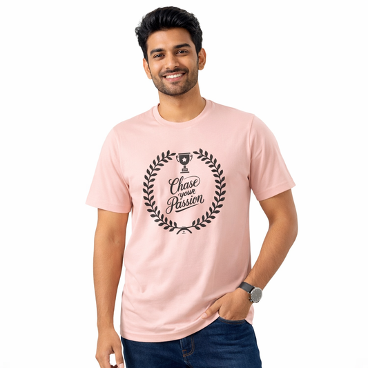 Men Typography Print Round Neck Cotton Casual Peach Tshirt