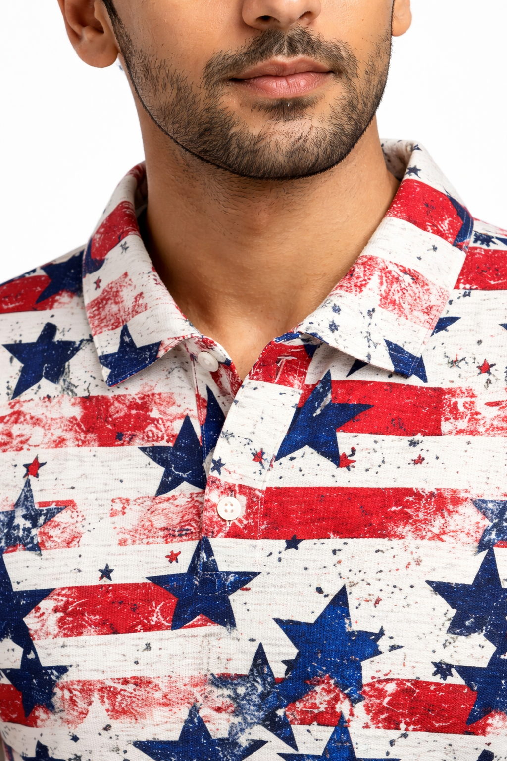 Men Star Print Polo Polyester Casual Tshirt