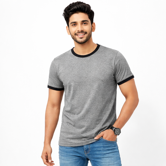 Men Solid Grey Round Neck Polyester Gym Tshirt