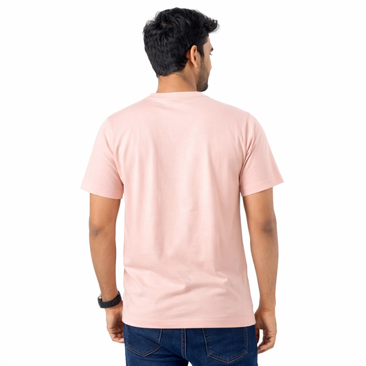 Men Typography Print Round Neck Cotton Casual Peach Tshirt