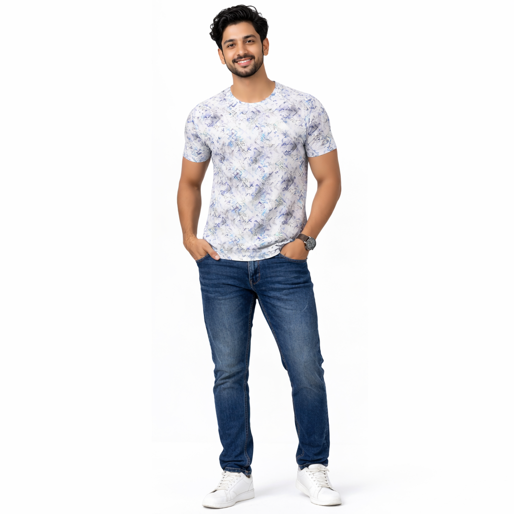 Men Funky Floral Print Round Neck Polyester Casual Tshirt