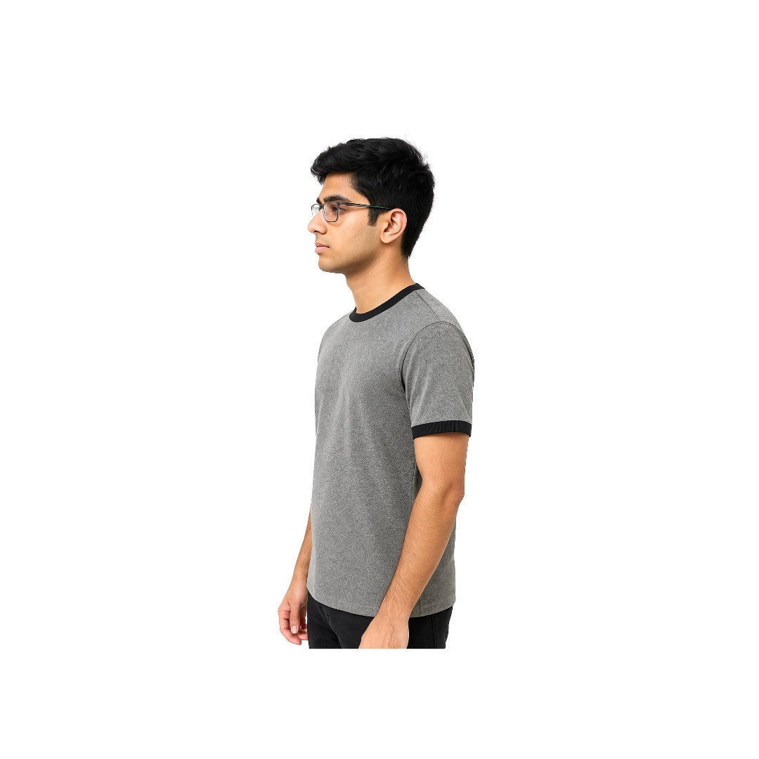 Men Solid Grey Round Neck Polyester Gym Tshirt