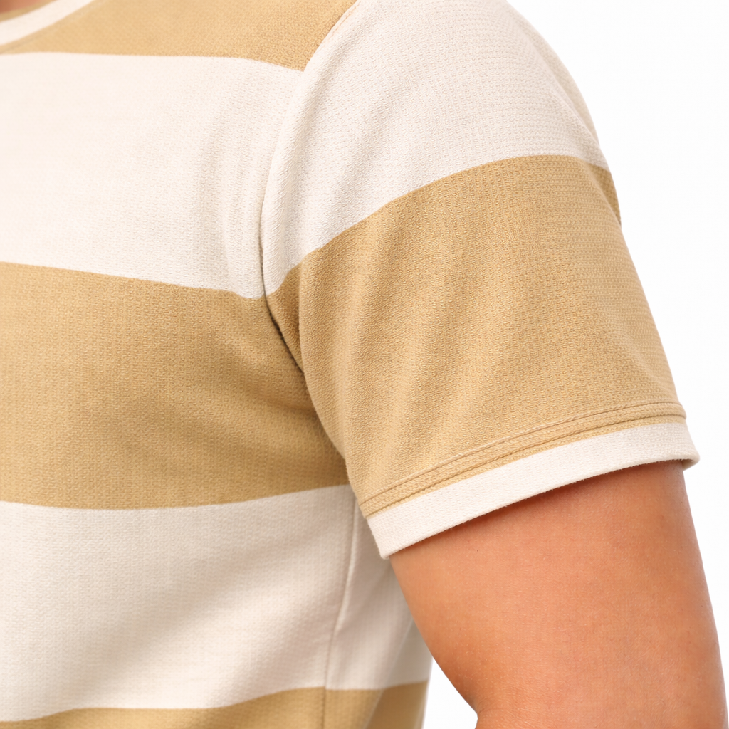 Men Stripped Print Round Neck Polyester Casual Tshirt