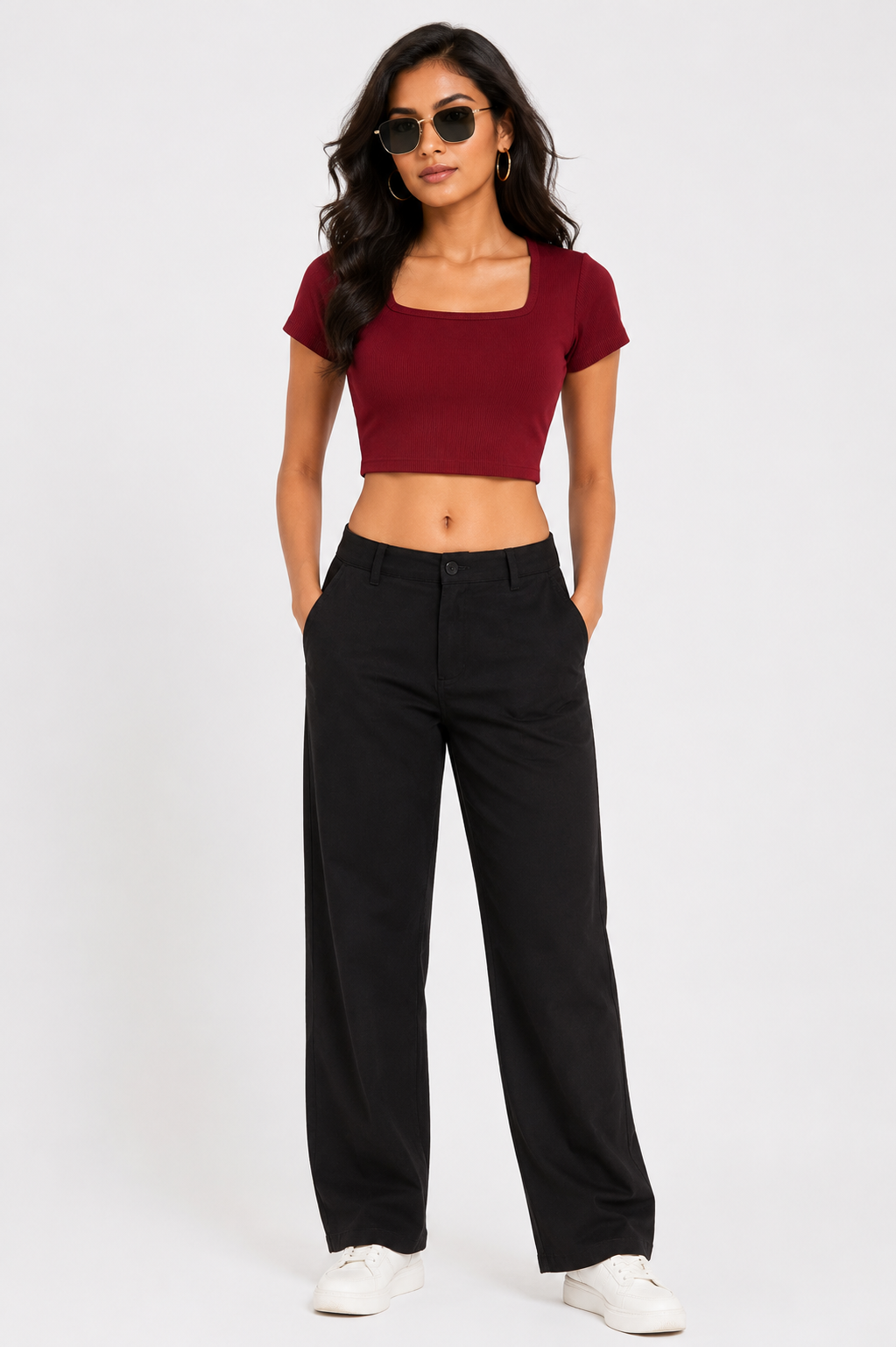 Women's Maroon Square Neck Crop Top