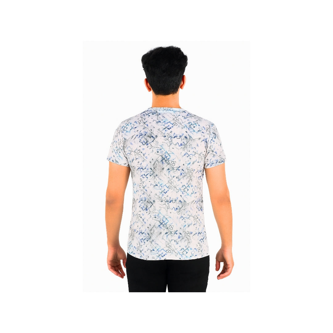 Men Funky Floral Print Round Neck Polyester Casual Tshirt