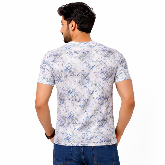 Men Funky Floral Print Round Neck Polyester Casual Tshirt