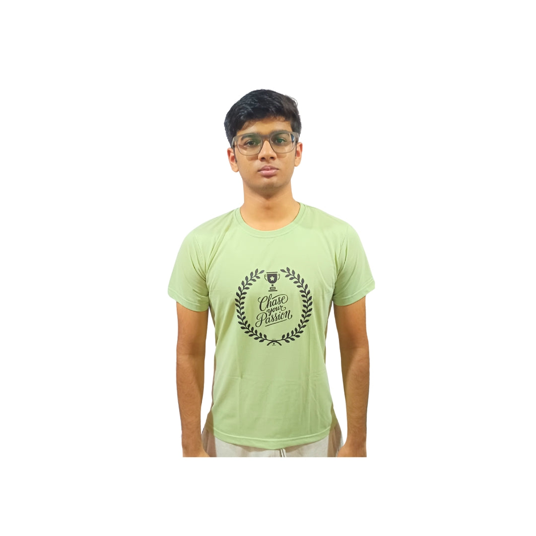 Men Typography Print Round Neck Cotton Casual Light Green Tshirt